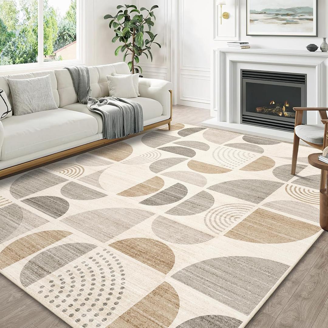 MUJOO 8x10 Area Rugs,Washable Rugs for Living Room Bedroom Dining Room,Large Boho Throw Floor Carpet Non Slip Soft Modern Abstract Bohemian Neutral Beige (Beige and Cream)