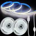5V LED Strip Lights, White USB LED Light Strip, 2Pack 3.28FT Dimmable Cob LED Strip Light, High Brightness Short LED Strip for Display Cabinet, Living Room, TV Lights