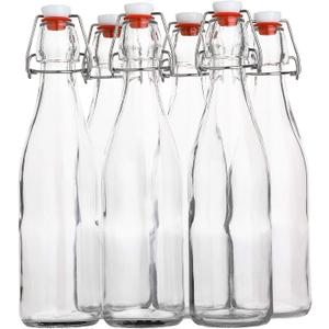 AYL Flip Top Glass Bottle [16 fl. oz./Pack of 6] Swing Top Brewing Bottle with Stopper for Beverages, Oil, Vinegar, Kombucha, Beer, Water, Soda, Kefir  Airtight Lid & Leak Proof Cap  Clear