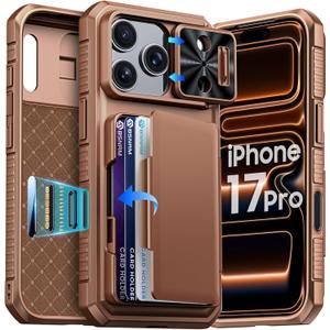 for iPhone 17 Pro Case Wallet, Built-in RFID Blocking Card Holder (4-5 Cards), Camera Control Button, Slide Camera Cover, Shockproof Rugged Silicone Phone Case for iPhone 17 Pro, Desert Gold