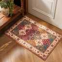 Lessymo Moroccan Washable Rugs for Entryway, Faux Wool 2x3 Small Area Rug for Kitchen Bathroom Corridor - Non-Slip Indoor Door Mat Low Plie Stain Resistant Boho Runner Rug, Classic Red and Cream