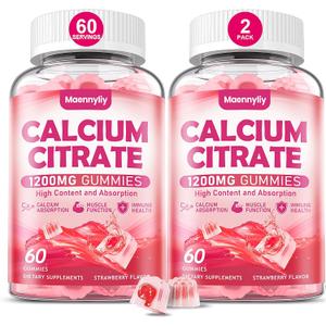 Calcium Citrate Gummies 1200 mg for Adults: Ultimate Absorption Calcium Supplement for Women & Men - Easy to Digest, Vegan - Supports B0ne Strength, Muscle, Immune, 60 Count, Pack of 2, Best By Date: 11/17/2026