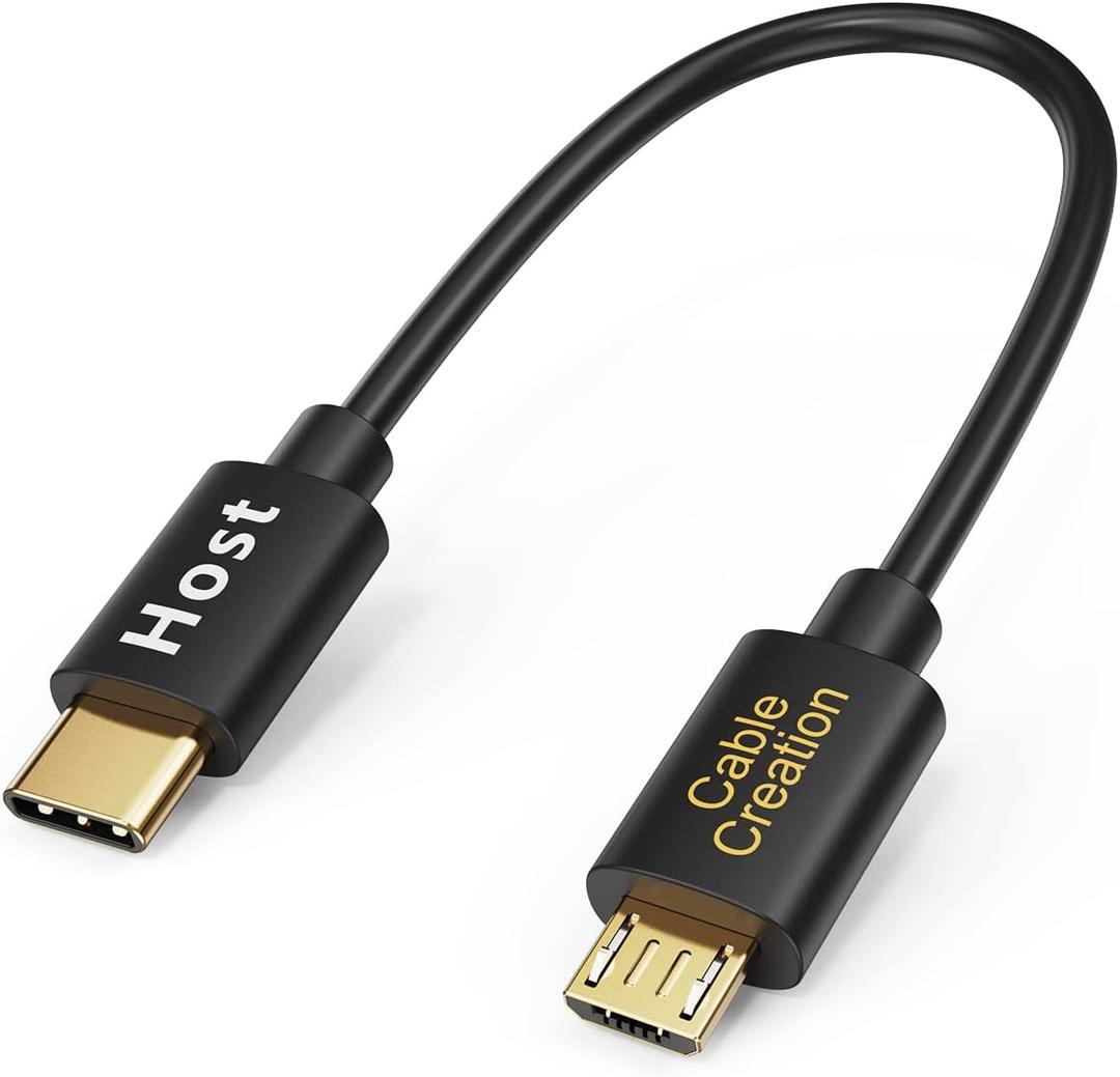 CableCreation Short Micro USB to USB C Cable 0.65 FT, USBC to MicroUSB OTG 480Mbps Cord for Wall Chargers, MacBook Pro Air Galaxy S22 S21 Pixel 5/4/3 & More, 0.2M Black