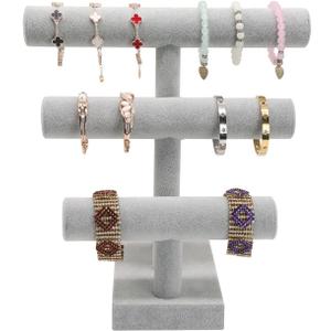 Stratalife Jewelry Organizer Bracelet Holder Stand 3 Tier Bracelet Display Necklace Holder Stand T-Bar Jewelry Display for Selling (Ice Velvet)