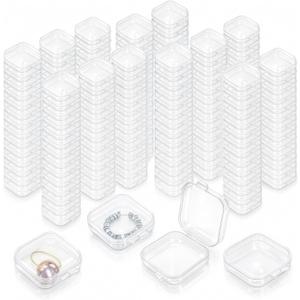 Dicunoy 200 Pieces Mini Clear Plastic Box, Small Bead Storage Jewelry Containers with Hinged Lids, Ring Boxes Bulk Portable Craft Supply Box for Earrings Necklaces DIY Accessories