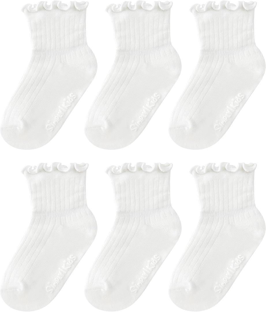 Simply Kids Toddler Ruffle Socks with Grips for Baby Girls (6 Pairs), 6 Months to 9 Years (1-3T)