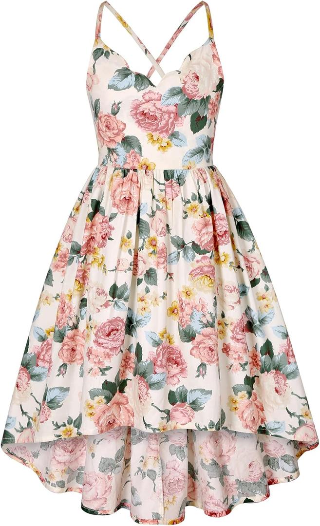 Girls Dress Casual Clothes Above Knee Floral Printed Dresses Backless Summer Dresses (10 -11 Years)
