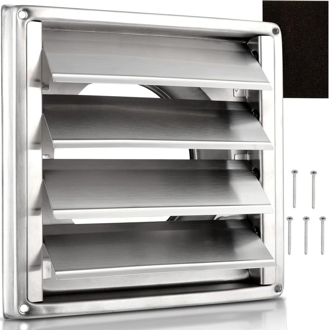 6" Upgrade Steel Louvered Outdoor Dryer Vent Cover, Stainless Steel Dryer Vent Cover with 4 Screws Rubber Gaske, Anti-Corrosion Steel Dryer Vent for Dryer Vents Kitchen Stove Vent AC Vent by Hydencamm