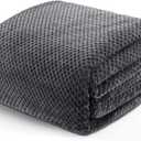 Exclusivo Mezcla Fleece Bed Blanket Twin Size, Super Soft and Warm Blankets for Couch, Sofa and Bed Waffle Textured, Cozy, Fuzzy and Lightweight (Dark Grey, 90x66 Inches)