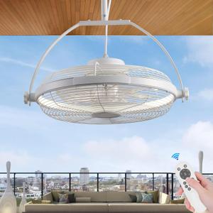 AHAWILL Gazebo Fans Outdoor Hanging Ceiling Fans with Lights,16" Portable Plug in Ceiling Fan,Multi-angle Adjustable Floor Fans,White Outdoor Ceiling Fans for Patios.