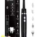Tooth Polisher, Rechargeable Tooth Whitening Kit for Teeth Cleaning and Whitening, with 3 Tooth Polish Paste and 5 Brush Heads, LED Light, Easy to Use at-Home Personal Dental Care Kit (Black)
