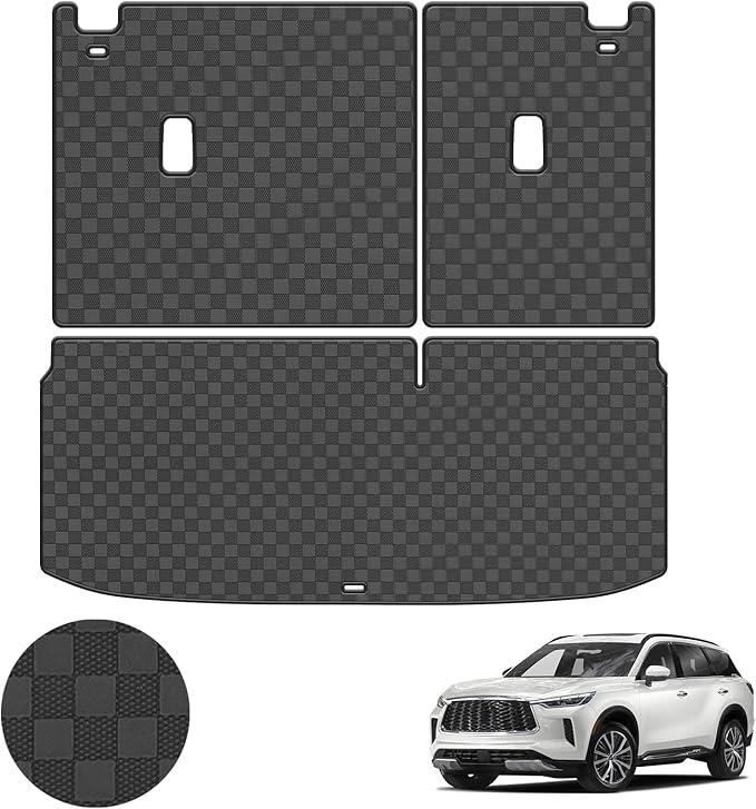 Cargo Liner & Backrest Mat Compatible with 2022-2025 Infiniti QX60 - All Weather Protection PU Leather Trunk Mat Back Seat Cover Protector - Leather Cargo Mats and Backrest Mat, Infiniti QX60 Cargo Backrest Mat-A