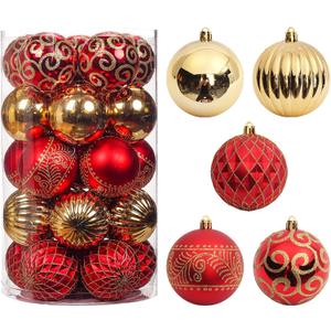 20 pcs Christmas Tree Balls, 3.16" Shatterproof Christmas Ornament Decorations for Christmas Tree Hanging Decorative Red Gold Bauble Set for Home Party Wedding Decor (80mm/3.15")