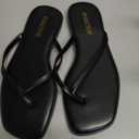 SKETOE Flip Flops for Women Square Toe Flat Sandals for Women Comfortable Thong Sandals Leather Flip Flops Lightweight Summer Beach Sandals Dressy Vacation Essentials Slides, Black 5.5