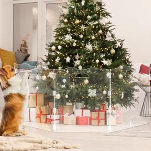 Nuanchu 6 Pcs 118 x 24 Inch Acrylic Christmas Tree Fences Clear Acrylic Dog Gate Foldable Freestanding Pet Playpen for Xmas Tree Pets Kids Party Garden Home Decoration