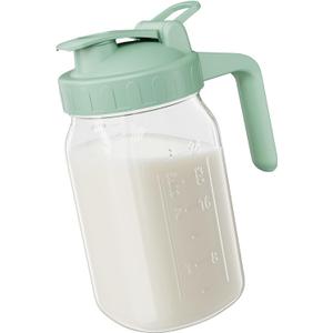 Breast Milk Pitcher Jug - 32 oz Glass Mason Jar Airtight Pitcher with Pour Spout Handle for Breastmilk, Iced Tea, Ice Drinks Storage Container, Green