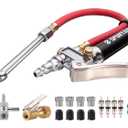 Spurtar 10-120 PSI Heavy Duty Tire Pressure Gauge with Inflator Air Chuck with Pressure Gauge with 4 Way Tool and Valve Cores Air Compressor Attachments Tire Inflator Nozzle for Car Automotive Truck