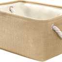 TheWarmHome Decorative Basket Rectangular Fabric Storage Bin Organizer Basket with Handles for Clothes Storage (Beige, Medium-1Pack,13.8L*9.8W*6.7H)