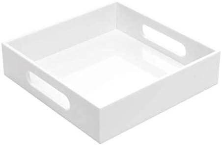 KEVLANG White Sturdy Acrylic Tray with Handles-8x8 Inch- Countertop Organizer Tray for Kitchen,Bathroom,Office- Storage Box for Cosmetics, Jewelry,Toiletries,Toy,Gadgets