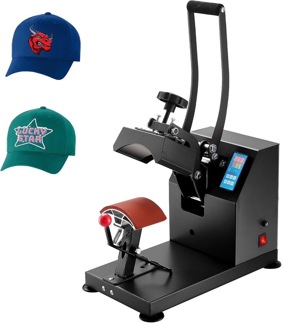 VEVOR Heat Press 6x3.75Inch Curved Element Hat Press Clamshell Design Heat Press for Hats Rigid Steel Frame No Stick Digital LCD Timer and Temperature Control (6x3.75Inch Clamshell Design)