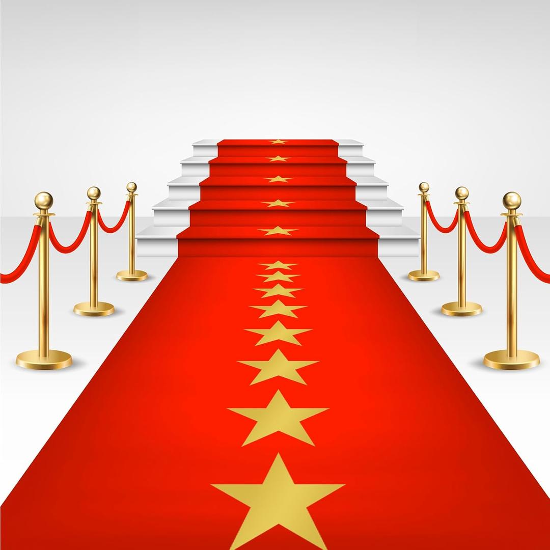 Timgle Disposable Red Plastic Carpet Runner for Party Movie Night Carpet with Golden Star Runner Rug for Floor Stage Stairs Birthday Wedding Theme Decoration Prom Decor(3.28 x 16.4 ft,Star,Red)