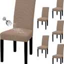 Easy-Going 100% Waterproof Dining Room Chair Cover Set of 6, Stretch Jacquard Parson Chair Slipcover Removable Washable Chair Protector for Home, Restaurant, Banquet (Large, Camel)