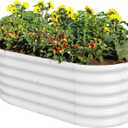Land Guard 18“ Tall 4×2ft Galvanized Raised Garden Bed Kit, Galvanized Planter Garden Boxes Outdoor, Oval Large Metal Raised Garden Bed for Vegetables (Pearl White, 4×2×1.5ft)