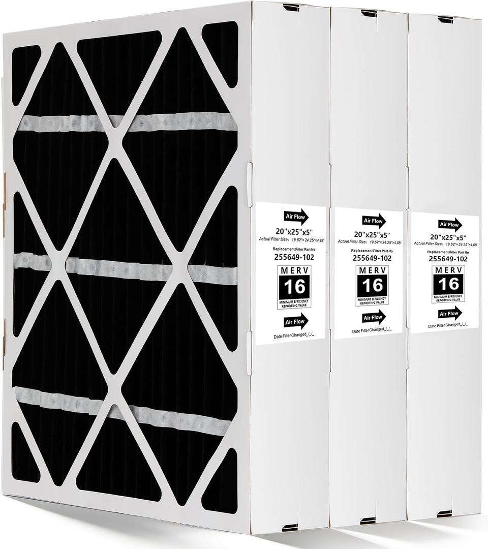 3 Packs Upgrade 255649-102 20"x25"x5" MERV 16 Air Filter Compatible with Trion Air Bear 255649-102 Foldable Carbon Replacement Filter-Actual Size19.62"x24.25"x4.88"