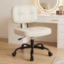 DUMOS Home Office Desk Chair - Ergonomic Armless PU Leather Computer Rolling Task Chair，with Comfy Lumbar Support and Height Adjustable, Vanity, Bedroom, Living Room, Beige, 21.46*22.44*34.06
