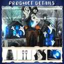 15 Pcs Lighted Ceramic Halloween Village Accessories Set Spooky Houses Miniatures Include 3 LED Ceramic Halloween Haunted Houses 2 Birch Tree 8 Pine Tree and 2 Streetlamps Tabletop Ornament for Table