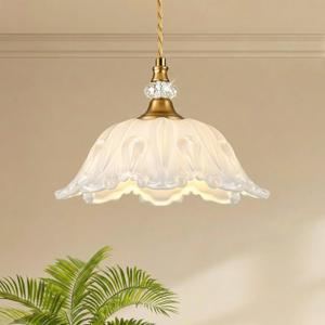 1 Piece Vintage Chandelier Light Fixtures with White Glass Shade, Matte Antique Brass Finish Pendant Light Kitchen Island, Adjustable Hanging Light for Dining Room, Hallway, Living Room, Bedroom