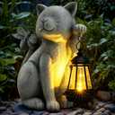 Solar Garden Outdoor Statues Cat with Solar Lantern,Outdoor Cat Figurines Decorations,Lawn Home Decor for Patio, Balcony, Yard Ornament,Unique Housewarming and Birthdays Gifts for Mom Women Grandma