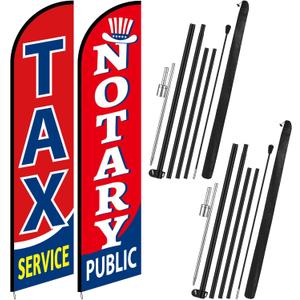 Mindsoft 2 Pcs 15 ft Tax Service Feather Flag Notary Public Flag Income Tax Advertising Feather Banner Sign with Flags Pole Kit and Ground Stake for Business Advertise