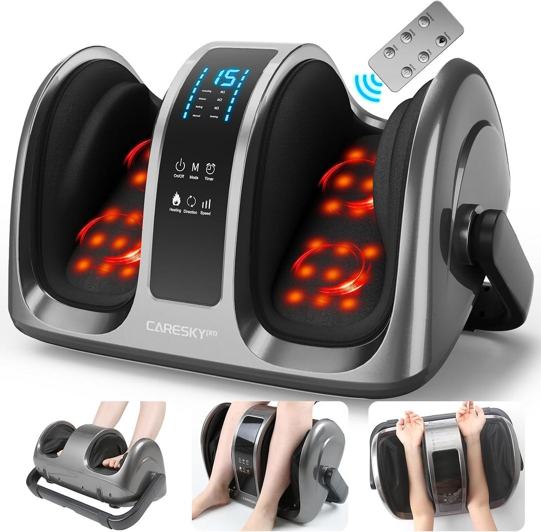 CARESKY Shiatsu Foot Massager with Heat and Remote-FSA Eligible HSA Electric Deep Kneading Foot Massager for Neuropathy, Plantar Fasciitis, Massage Feet/Leg/Calf/Ankle, Gifts for Women and Men, Gray 