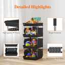 Lifewit Plastic Stackable Storage Baskets, 4 Tier Stacking Bins for Food and Clothes, Multifunctional Organizer for RV, Kitchen, Playroom, Pantry, Black, 35 x 30 x 72 cm/14 x 12 x 28 inch, 1 Pack