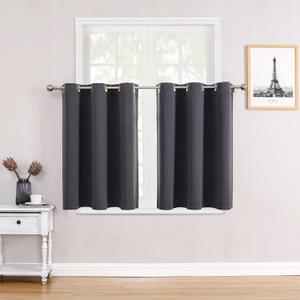ChrisDowa Small Window Curtains for Kitchen and Bedroom - Grommet Short Thermal Insulated Room Darkening Curtains (2 Panels, Dark Grey, 42 x 36 Inch) (42"W x 36"L (Pack of 2))
