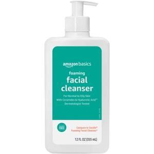 Amazon Basics Foaming Facial Cleanser with Ceramides & Hyaluronic Acid, Fragrance-Free, 12 Fl Oz, Pack of 1