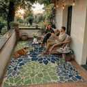PureCozy 5x7 Easy Jute Outdoor Rug Navy/Green Floral Textured Indoor Outdoor Area Rug Farmhouse Patio Carpet for Backyard, Patio, Porch, Easy-Cleaning, High Traffic, Pet-Friendly, Non-Shedding