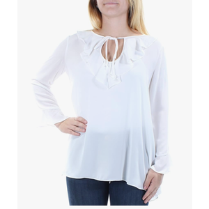 Max Studio London Ruffled Three Quarter Sleeve Blouse White, Size M