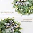 Dremisland 12" Artificial Eucalyptus Wreath with Plaid Bow | Spring Summer Green Leaf Wreath for Front Door Window Porch Farmhouse Decor Festival Celebration Home Decor (White&Black Plaid-Small)