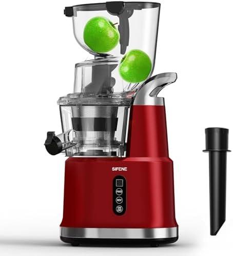 Cold Press Juicer Machine, SiFENE Slow Masticating Juicer, 83mm Wide Chute for Whole Fruits Vegetables, Easy to Clean, High Yield, Non BPA, Red