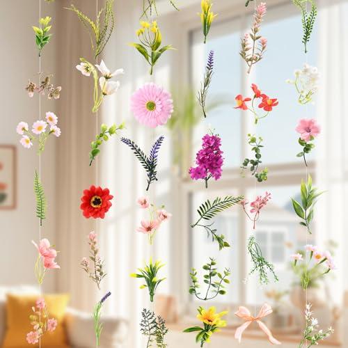 Livole 6Pcs 36Ft Hanging Flower Garland with Bow Wildflower Garlands Backdrop Silk Rose Fake Floral Vines with Hooks for Spring Party Wedding Birthday Anniversary Arch Wall Garden Decor