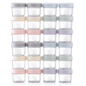 VITEVER 24-Pack Glass Baby Food Storage Containers - 4 oz Baby Food Storage Jars With Lids, Baby Food Maker, Microwave, Dishwasher & Freezer Safe