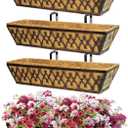 4 Pack 24 Inch Window Boxes Planters Railing Planter Box with Adjustable Brackets for Porch Fence Patio Balcony Hanging Flower Baskets with Coco Liners for Outdoor Garden Decor - Bronze