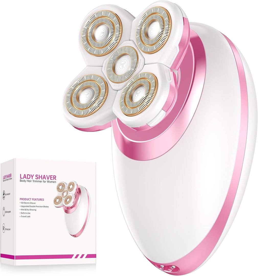 Electric Razors for Women Legs, Flawless Electric Shaver for Women, Rechargeable Waterproof Women's Bikini Trimmer for Arms Legs Underarms Pubic Area, Wet Dry Body Hair Remover (Pink)
