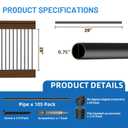 105 Pack 26 inch Aluminum Balusters for Deck Railing,Black Round Metal Spindles for Staircase,3/4" Diameter Hollow Deck Ballasters with Screws and Connectors for Railing Fencing Porch Stair Spindles