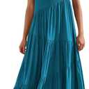 ANRABESS Women Summer Casual Loose Sleeveless Sundress Spaghetti Strap Flowy Boho Linen Beach Vacation Maxi Long Dress (Sea Blue)