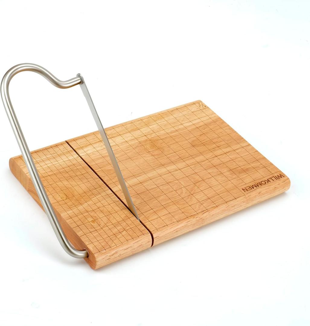 4 x WILLKOMMEN Wood Cheese Slicer, Cheese Cutter Board with Blade, 10.8'' x 8.3'' Cheese Slicers for Block Cheese, Butter, Sausage and Ham