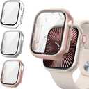 Tensea [3Pack for Apple Watch Screen Protector Case Series 10 42mm, iWatch Protective Face Cover, Tempered Glass Film Hard PC Bumper for Women Men, Ultra-Thin Guard (Clear/Silver/Rose Gold)
