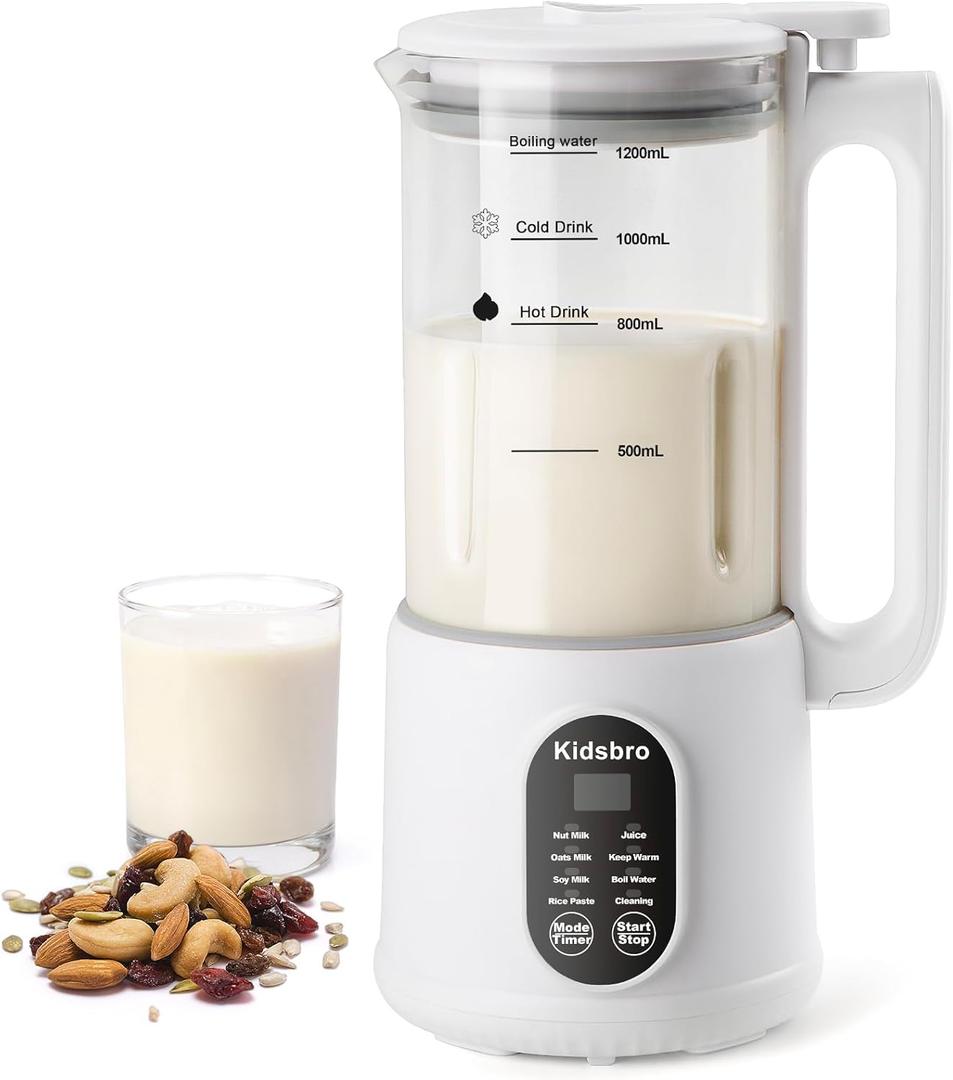 8 in 1 Automatic Nut Milk Maker, Almond Milk Maker,40oz 1200MLAutomatic Soy Milk Maker for Homemade Oat, Coconut, Soy, Plant Based Milks with Delay Start/Keep Warm/Boil Water (White)